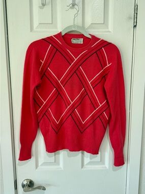 Vintage Walker Pink Geometric 100% Cashmere Crewneck Sweater